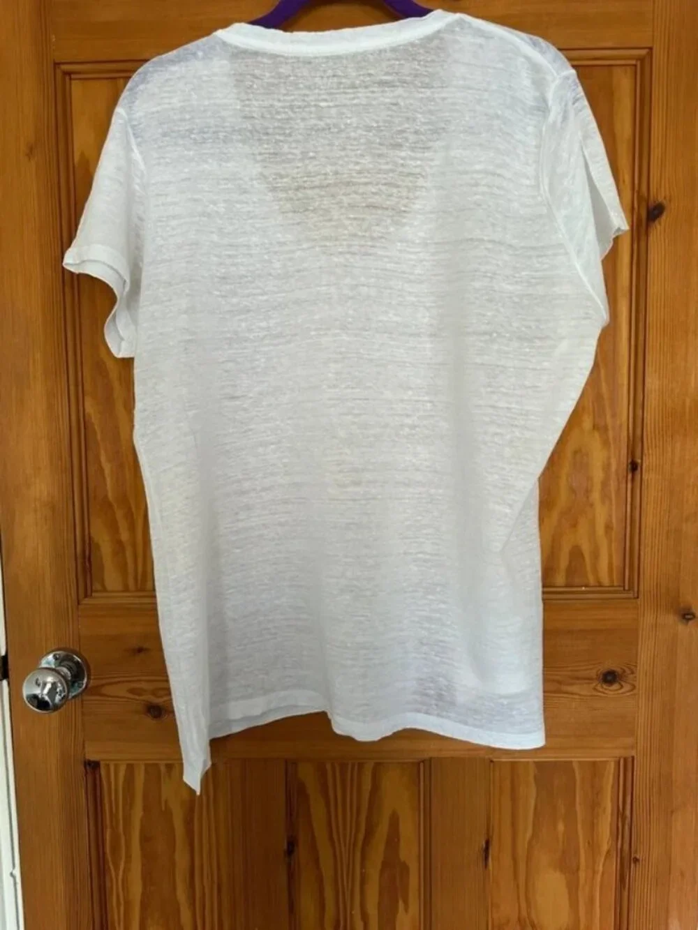 White Linen T-Shirt Top - Size Large - Picture 2 of 2